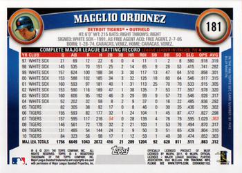 2011 Topps #181 Magglio Ordonez Back