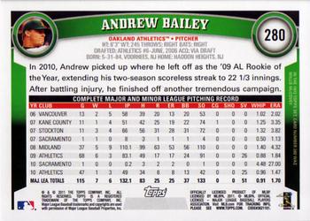 2011 Topps #280 Andrew Bailey Back