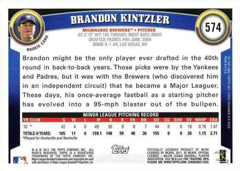 2011 Topps #574 Brandon Kintzler Back