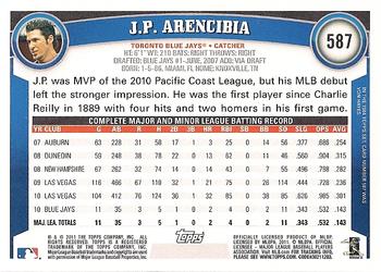 2011 Topps #587 J.P. Arencibia Back