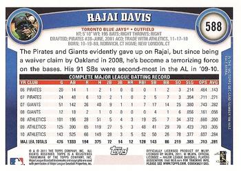 2011 Topps #588 Rajai Davis Back
