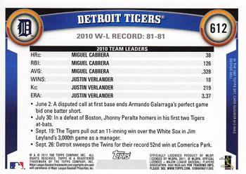 2011 Topps #612 Detroit Tigers Back