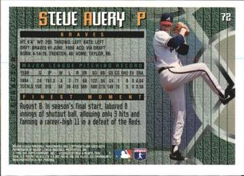 1995 Finest - Refractors #72 Steve Avery Back