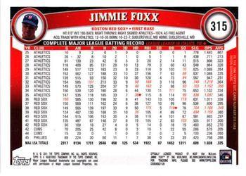 2011 Topps - Diamond Anniversary #315 Jimmie Foxx Back