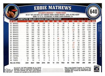 2011 Topps - Diamond Anniversary #640 Eddie Mathews Back