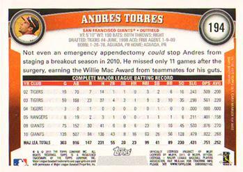 2011 Topps - Diamond Anniversary #194 Andres Torres Back