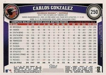 2011 Topps - Diamond Anniversary #250 Carlos Gonzalez Back