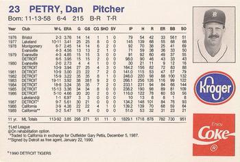 1990 Coca-Cola/Kroger Detroit Tigers #NNO Dan Petry Back