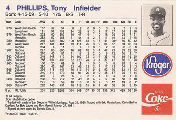 1990 Coca-Cola/Kroger Detroit Tigers #NNO Tony Phillips Back