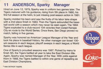 1990 Coca-Cola/Kroger Detroit Tigers #NNO Sparky Anderson Back