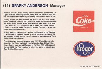 1991 Coca-Cola/Kroger Detroit Tigers #NNO Sparky Anderson Back
