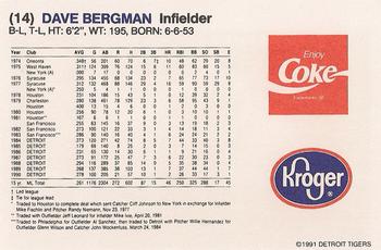 1991 Coca-Cola/Kroger Detroit Tigers #NNO Dave Bergman Back