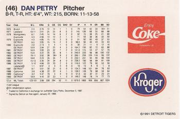 1991 Coca-Cola/Kroger Detroit Tigers #NNO Dan Petry Back