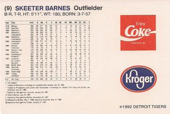 1992 Kroger Detroit Tigers #NNO Skeeter Barnes Back