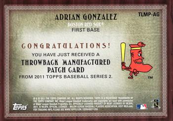 2011 Topps - Throwback Logo Manufactured Patch #TLMP-AG Adrian Gonzalez Back