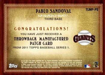 2011 Topps - Throwback Logo Manufactured Patch #TLMP-PS Pablo Sandoval Back