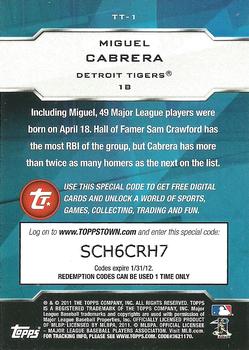 2011 Topps - Topps Town (Series 1) #TT-1 Miguel Cabrera Back