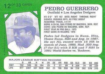 1988 Topps Kay-Bee Superstars of Baseball #12 Pedro Guerrero Back