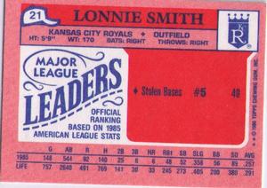 1986 Topps Major League Leaders Minis #21 Lonnie Smith Back