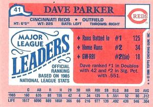 1986 Topps Major League Leaders Minis #41 Dave Parker Back