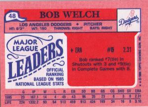 1986 Topps Major League Leaders Minis #48 Bob Welch Back