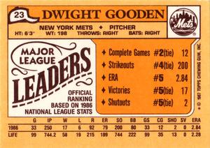 1987 Topps Major League Leaders Minis #23 Dwight Gooden Back