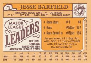 1987 Topps Major League Leaders Minis #73 Jesse Barfield Back