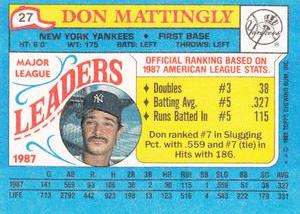 1988 Topps Major League Leaders Minis #27 Don Mattingly Back