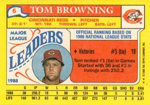 1989 Topps Major League Leaders Minis #6 Tom Browning Back