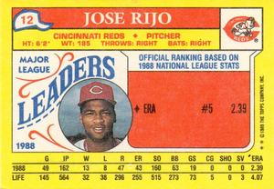 1989 Topps Major League Leaders Minis #12 Jose Rijo Back
