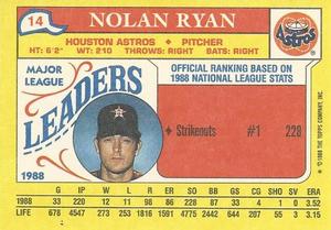 1989 Topps Major League Leaders Minis #14 Nolan Ryan Back