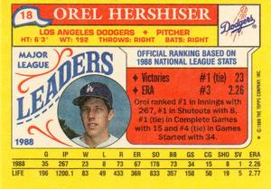 1989 Topps Major League Leaders Minis #18 Orel Hershiser Back