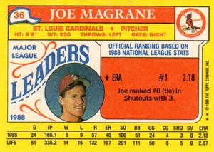 1989 Topps Major League Leaders Minis #36 Joe Magrane Back