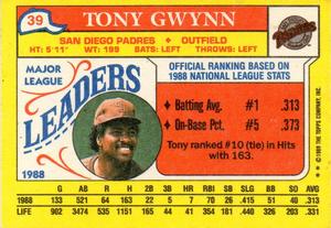 1989 Topps Major League Leaders Minis #39 Tony Gwynn Back