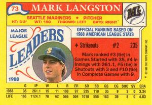 1989 Topps Major League Leaders Minis #73 Mark Langston Back