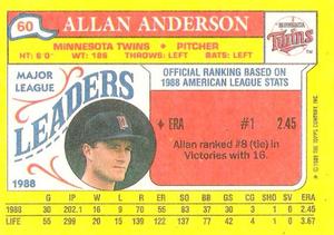 1989 Topps Major League Leaders Minis #60 Allan Anderson Back