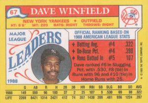 1989 Topps Major League Leaders Minis #67 Dave Winfield Back