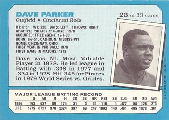 1987 Topps Kay-Bee Superstars of Baseball #23 Dave Parker Back
