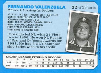 1987 Topps Kay-Bee Superstars of Baseball #32 Fernando Valenzuela Back