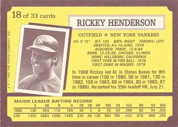 1989 Topps Kay-Bee Superstars of Baseball #18 Rickey Henderson Back