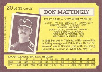 1989 Topps Kay-Bee Superstars of Baseball #20 Don Mattingly Back