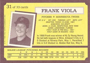 1989 Topps Kay-Bee Superstars of Baseball #31 Frank Viola Back