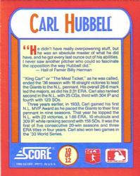 1990 Score - Magic Motion: The MVPs #10 Carl Hubbell Back