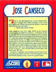 1990 Score - Magic Motion: The MVPs #1 Jose Canseco Back