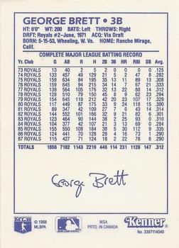 1988 Kenner Starting Lineup Cards #3397114040 George Brett Back