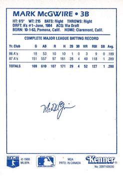 1988 Kenner Starting Lineup Cards #3397100030 Mark McGwire Back