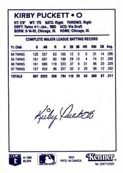 1988 Kenner Starting Lineup Cards #2297112020 Kirby Puckett Back
