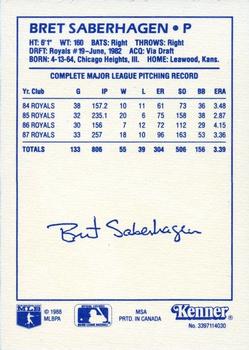 1988 Kenner Starting Lineup Cards #3397114030 Bret Saberhagen Back