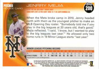 2010 Topps Chrome - Rookie Autographs #200 Jenrry Mejia Back