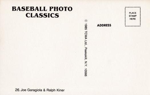 1985 TCMA Photo Classics #26 Joe Garagiola / Ralph Kiner Back